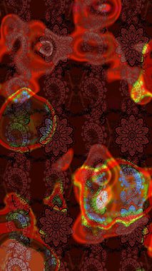 Kahverengi ve kırmızı renkler üzerine çiçek desenli eskiz, el yapımı papatyalar, papatyalar. Tekrarlayan çiçek arkaplanı, zarif kahverengi ve kırmızı çiçek duvar kağıdı.