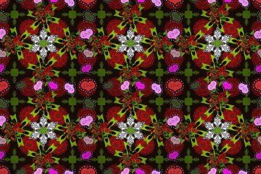 Çiçek deseni. Düz Çiçek Elementleri Tasarımı. Renkli Bahar Temalı Kusursuz Arkaplan. Raster pürüzsüz Güzel kumaş deseni.