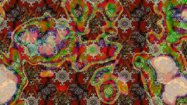 Kahverengi ve kırmızı renkte etnik çiçeklerle süslenmiş zarif bir eskiz şekli. Raster Çiçek İllüstrasyonu güzel tekstil..