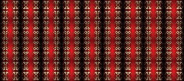 Klasik raster şablonu. Kırmızı, kahverengi ve altın desenli. Tekrarlayan ögelerle kusursuz soyut arkaplan.