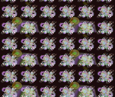 Gri renkler ve parlak çiçekler üzerine soyut çizim deseni. Küçük çiçekte hoş bir çiçek deseni var. Çiçek elementli zarif raster dokusu..