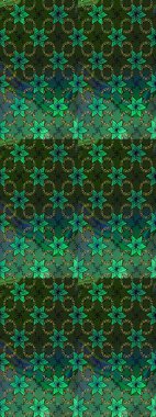 Raster Çiçek İllüstrasyonu 'nun şirin tekstili. Yeşil renkli etnik çiçeklerle zarif eskiz deseni.