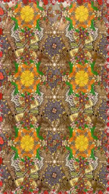 Kahverengi ve bej renkli güzel tekstil. Raster illüstrasyonu. Suluboya çiçekli çiçek deseni.