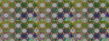 Renkli Bahar Temalı Kusursuz Arkaplan. Düz Çiçek Elementleri Tasarımı. Raster illüstrasyonu. Yeşil renkte zarif çiçekler ve suluboya..