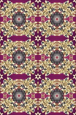 Doğu tarzı element. Çizgi sanatı tasarım şablonu için kusursuz sınır. Tarafsız, mor, bej renklerde altın element. Altın desenli çiçek dekoru. Davetiyeler, kartlar, web sayfası için Raster illüstrasyonu.