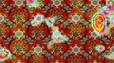 Çok kahverengi ve kırmızı zarif küçük çiçekler ve kahverengi ve kırmızı renkli komik böcekler, raster desen, illüstrasyon.