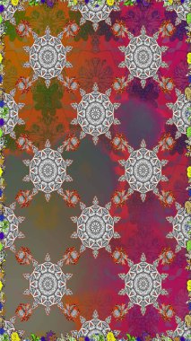 Çiçek buketleriyle klasik tarzda kusursuz desenler. Raster illüstrasyonu. Gri ve kahverengi renklerde.