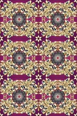 Doğu tarzı element. Çizgi sanatı tasarım şablonu için kusursuz sınır. Tarafsız, mor, bej renklerde altın element. Altın desenli çiçek dekoru. Davetiyeler, kartlar, web sayfası için Raster illüstrasyonu.