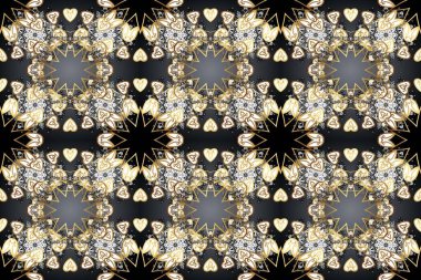 Klasik raster şablonu. Tekrarlayan elementlerle kusursuz soyut arkaplan. Gri, siyah, bej ve altın desenli.