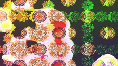 Yeşil ve gri renkte güzel çiçekler, suluboya desenli, duvar kağıdı, kart ya da kumaş için fayanslı eskizler. Raster..