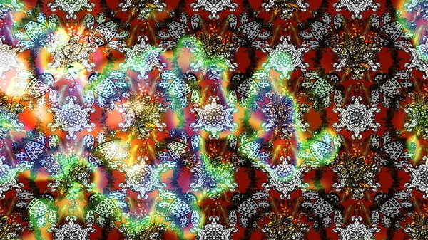 Gri ve nötr renklerde Asya tekstil tarzında. Çiçek desenli çizim. Raster illüstrasyonu.