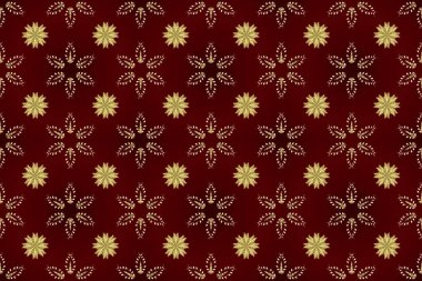 Kahverengi, kırmızı ve nötr renklerde altın elementler. Kusursuz raster arka plan. Şık bir grafik desen. Çiçek deseni. Duvar kâğıdı barok, İspanyol kumaşı.