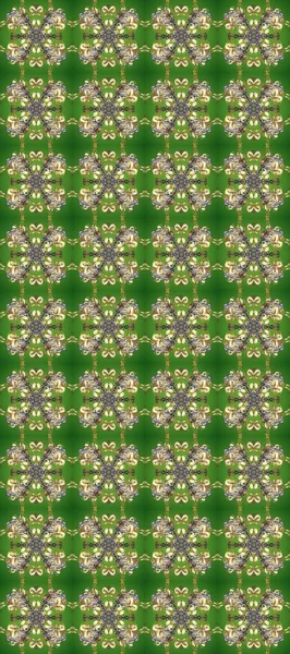 Raster altın desen. Kusursuz kıvırcık saçlar. Doğulu stili altın deseni altın elementli yeşil, gri ve bej renklerde arabesliyor..