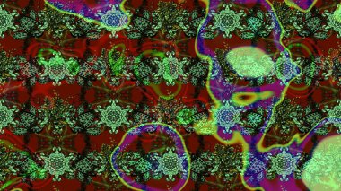 Küçük çiçekteki sevimli çiçek deseni. Yeşil ve kırmızı renkte çiçekler. Raster illüstrasyonu.