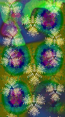 Yeşil renkli çiçekler. Hediye ambalaj kağıdı, tebrik kartları, posterler ve pankart tasarımı. Raster düz çiçek çizim deseni.