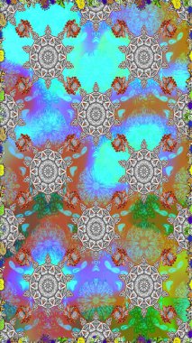 Raster illüstrasyonu. El yapımı çiçek ve bitki koleksiyonu. Şirin karalama çiçekleri olan kusursuz çiçek desenleri. Robot resim tarzı mavi ve gri renkler. Raster illüstrasyonu.