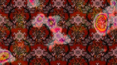 Raster illüstrasyonundaki çiçek desenli çizim. Kahverengi ve kırmızı renkte çiçekler.