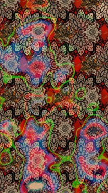 Çiçekler, dallar, bitkiler ve çiçekler. Güzel kumaş deseni. Raster illüstrasyonu. El çizimi.