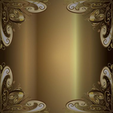 Senin tasarımın için, duvar kağıdı. Altın rengi, kusursuz çizim. Raster geometrik arka plan. Kahverengi ve bej renklerde altın desenli altın çiçekli elementler.