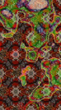 Güzel kumaş deseni. Raster illüstrasyonu. El çizimi. Çiçekler, dallar, otlar ve çiçekler.