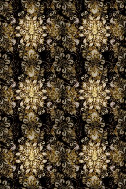 Raster oriental ornament. Seamless golden pattern. Golden pattern on pleasant colors with golden elements.