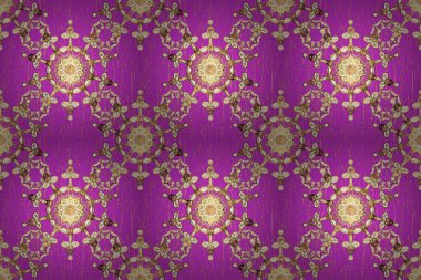 Raster Golden Mehndi kusursuz desen. Menekşe ve bej rengi desen. Kına dövmeli süs çiçekleri, altın çıkartmalar, mehndi ve yoga tasarımı, kartlar ve parmak izleri..