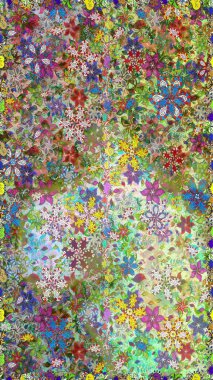 Raster. Düz Çiçek Elementleri Tasarımı. Renkli Bahar Teması Kusursuz Arkaplan.