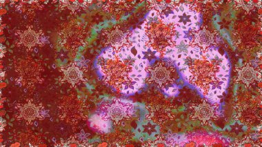 Raster deseni. Raster illüstrasyonu. Kibar, yaz çiçekleri kırmızı ve kahverengi renklerde. Küçük çiçekte sevimli çiçek deseni var..