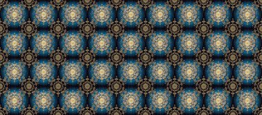 Parlak dantel, stilize çiçekler, şal desenli. Doğu tarzı arabesk. Mavi üzerinde kusursuz desen, altın elementli siyah renk. Kusursuz altın desenli bukleler. Hassas altın deseni açın. Raster.