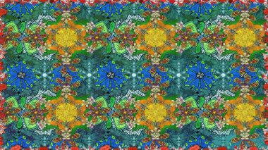 Yeşil ve mavi renkte çiçekler. Küçük çiçekte sevimli çiçek deseni var..