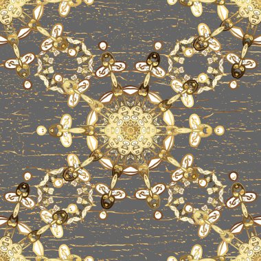 Bej ve gri renklerdeki altın desenli altın elementler. Klasik klasik klasik arka plan. Kusursuz klasik raster altın desenli. Geleneksel oryantasyon süsü.