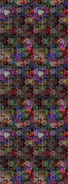 Raster illüstrasyonundaki çiçek desenli çizim. Düz Çiçek Elementleri Tasarımı. Siyah ve gri renkli çiçekler. Renkli Bahar Teması çizim şablonu.