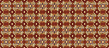 Antika altın tekrarlanabilir duvar kağıdı. Kahverengi, bej ve kırmızı renklerde altın element. Damask arkaplanı tekerrür ediyor. Barok tarzında altın çiçek süsü..