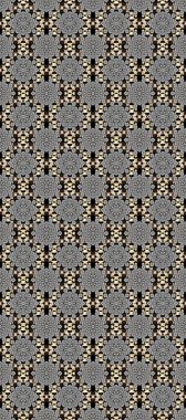 Raster altın tekstil baskısı. Kusursuz desenli oryantal süs. Çiçek kiremitleri. Altın elementlerle bej, gri ve siyah renklerde altın desen. İslam tasarımı.