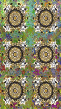 Paisleys zarif çiçek desenli dikdörtgen arka plan duvar kâğıdı illüstrasyonlu klasik stil, modern 3D çizgili sanat altın ve gri desenli çiçek yaprakları ve süslemeleri..