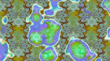 Çizim çiçek deseni duvar kâğıdı olarak kullanılabilir. Raster illüstrasyonu. Yeşil ve mavi renkte çiçekler.