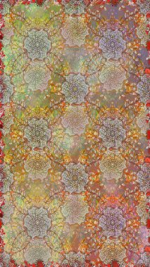 Düz Çiçek Elementleri Tasarımı. Renkli Bahar Temalı Kusursuz Arkaplan. Bej renkli şirin çiçek deseni. Raster Modaya uygun kumaş deseni.