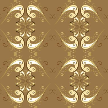 Seamless classic raster golden pattern. Classic vintage background. Traditional orient ornament. Seamless pattern on brown and white colors with golden elements.