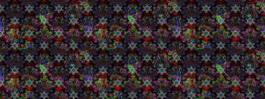 Çiçekli karalama şeklinde Raster çiçek deseni. Siyah ve kahverengi renkte çiçekler. Yumuşak, bahar çiçekli arka plan.