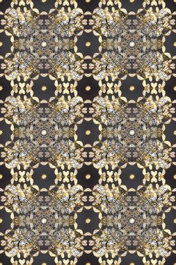 Klasik klasik klasik arka plan. Raster illüstrasyonu. Kusursuz klasik raster altın desenli. Gri, bej ve kahverengi renklerde altın elementlerle kusursuz desen. Geleneksel oryantasyon süsü.