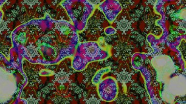 Vadinin yeşil ve gri renkli çiçekleri. Soyut etnik raster çizim kalıbı. Çiçekler..