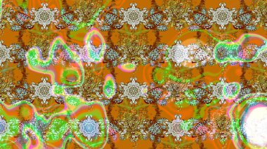 Raster. Kahverengi ve turuncu renkli güzel çiçekli eskiz deseni, suluboya çiçek deseni, duvar kağıdı, kart veya kumaş için fayanslı..