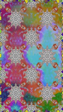 Çiçek deseni. Renkli Bahar Temalı Kusursuz Arkaplan. Düz Çiçek Elementleri Tasarımı. Raster illüstrasyonu. Kusursuz Chichi kumaş deseni..