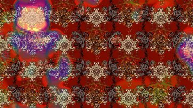 Küçük çiçekli yay deseni çiz. Raster illüstrasyonu. Suluboya tarzında kahverengi ve kırmızı renkler üzerine.