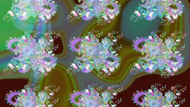 Düz Çiçek Elementleri Tasarımı. Yeşil ve kahverengi renkli çiçekler. Renkli Bahar Teması eskiz kalıbı. Güzel çiçek deseni..