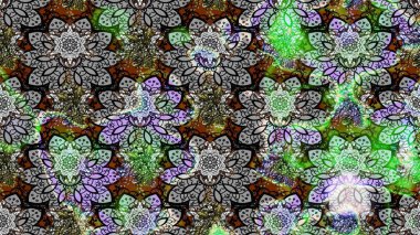 Hint süsü. Gri renklerde. Raster illüstrasyonu. Çizim kalıbı. Çiçek duvar kağıdı. Renkli süs kenarı.