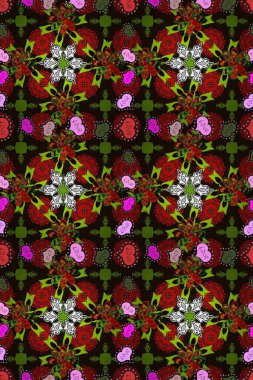 Düz Çiçek Elementleri Tasarımı. Çiçek deseni. Raster kusursuz. Güzel kumaş deseni. Renkli Bahar Teması Kusursuz Arkaplan.