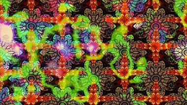 Çiçekli güzel suluboya desen. Raster illüstrasyonu. Yeşil renklerde.