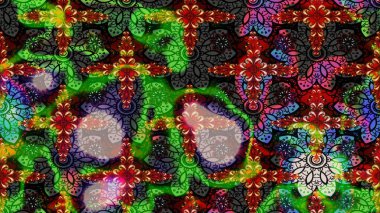 Ağaç dallı bahar çiçekleri ile desen, çiçek siluetiyle yeşil renkler. Raster deseni.