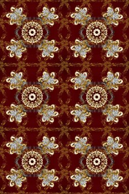 Süslü raster dekorasyonu. Renklerdeki altın element. Altından yapılmış klasik barok çiçeksiz desenler. Lüks, kraliyet ve Viktorya dönemi konsepti.